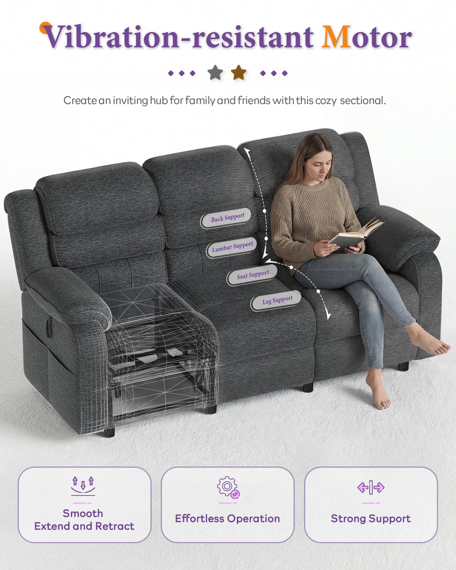 TYBOATLE Power Recliner Sofa, 3 Seater Electric Reclining Sofa with Dual Motors and Remote Control, Chenille Recliner Couch w/ Side Pockets for Living Room, RV, Game Room, Home Theater, 76.5" Wide (Grey)