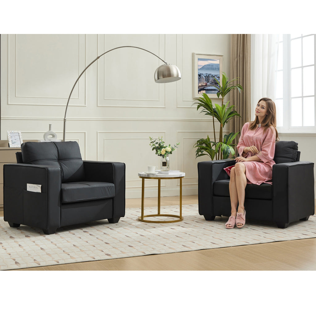 TYBOATLE Accent Chair, Comfy Black Faux Leather Living Room Chair Reading Oversized Accent Chairs Tufted Mid Century Modern Arm Chair, Wide Armchair for Office Bedroom Lobby