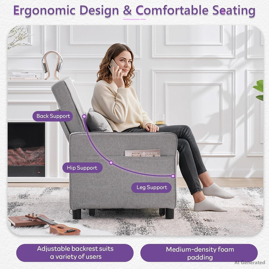 TYBOATLE Sleeper Chair for Adults, Convertible Pull Out Sofa Bed with Charging, Grey | Cup Holders, Side Pockets, Living Room, Bedroom, Small Space
