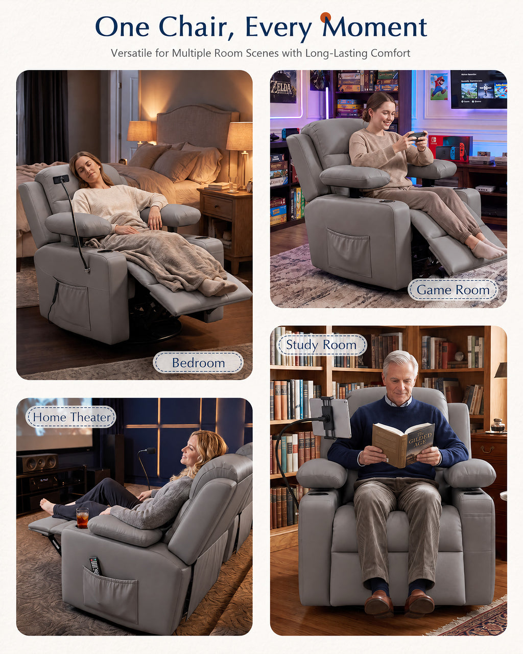 AODAILIHB  Power Swivel Rocker Recliner Chair Nursery w/ Motorized Adjustable Armrests Gentle Rocking M1 M2 Memory Remote Control Nursing Glider w/ Storage Pockets Cup Phone Holder for Breastfeeding Living Room