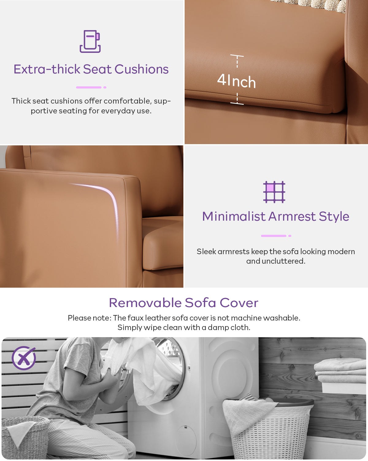 TYBOATLE Modern Faux Leather Small Couches for Small Spaces, Comfy Upholstered Brown Love Seat for Bedroom, 2 Seater Mini Couch for Dorm, Apartment, Office, Brown