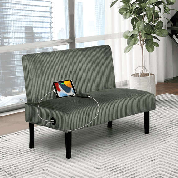 LAZZO 43" Mini Small Comfy Couch Armless Loveseat Sofa with USB Port, Green
