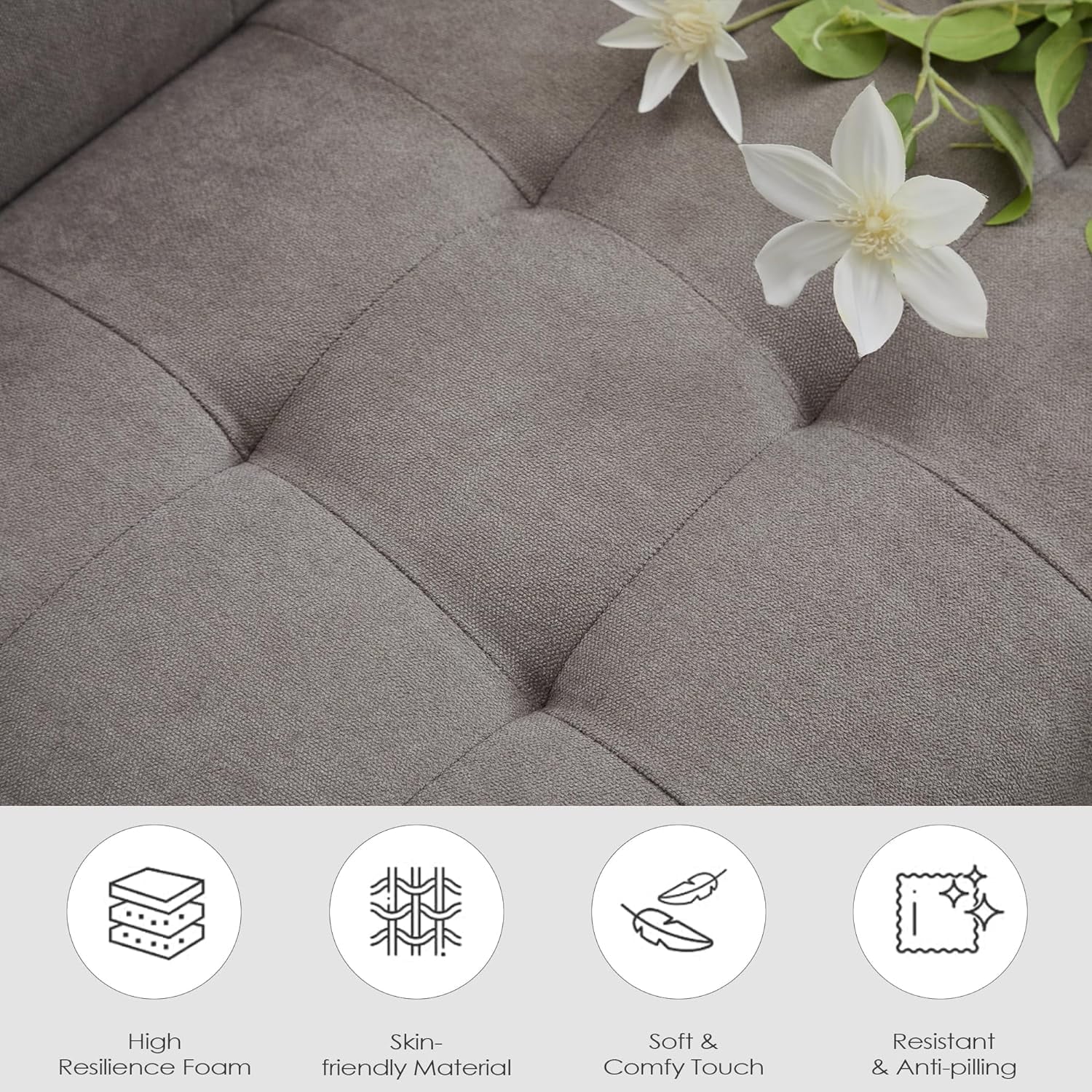 LAZZO 62" Mid-Century Modern Loveseat Sofa, Faux Leather Tufted Compact Couch with USB Ports & Cupholders, Light Gray