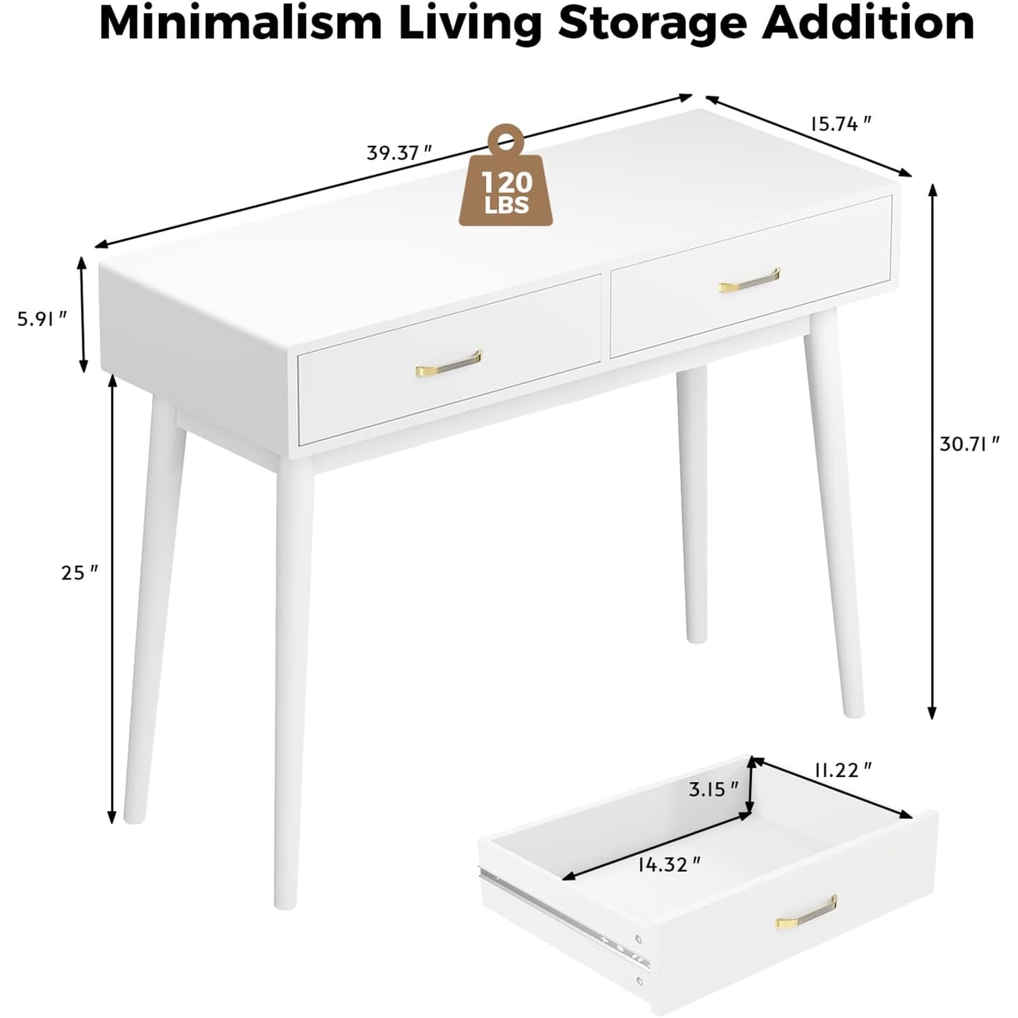 LAZZO 40" Desk with Drawers, Modern Vanity Computer Desk for Bedroom and Small Spaces, White