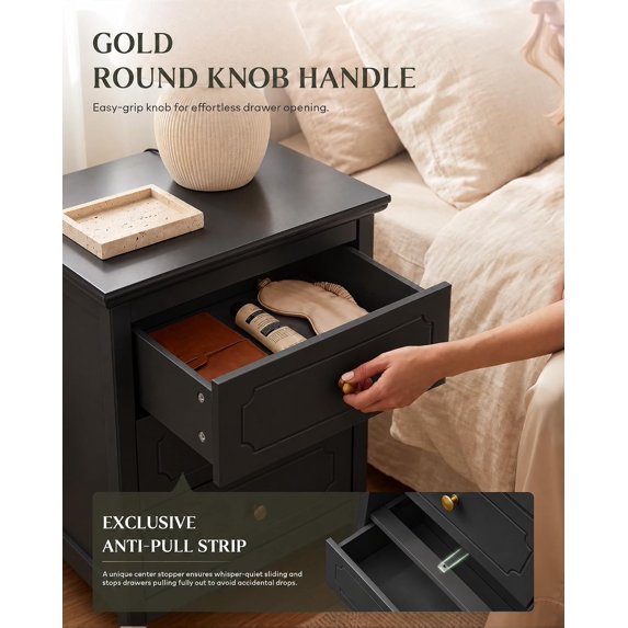 LAZZO 3-Drawer Nightstand, Storage Side End Table for Bedroom and Living Room, Black