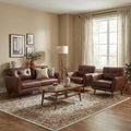 TYBOATLE 3 Piece Furniture Sets, Small Loveseat for Living Room, Brown Faux Leather Couch Mid Century Modern Tufted Mini Sofa Comfy Office 2 Seat Love Seat for Small Spaces Bedroom