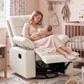 HOPUBUY Manual Nursery Rocking Recliner with Adjustable Armrests, White 360° Swivel Glider, 0–90° Foldable Armrests, Built-in Footrest, Modern 135° Reclining Chair for Nursing Breastfeeding Bedroom