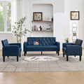 Blue 3-Piece Loveseat Sofa Set with 2 Chairs and USB, Living Room Furniture