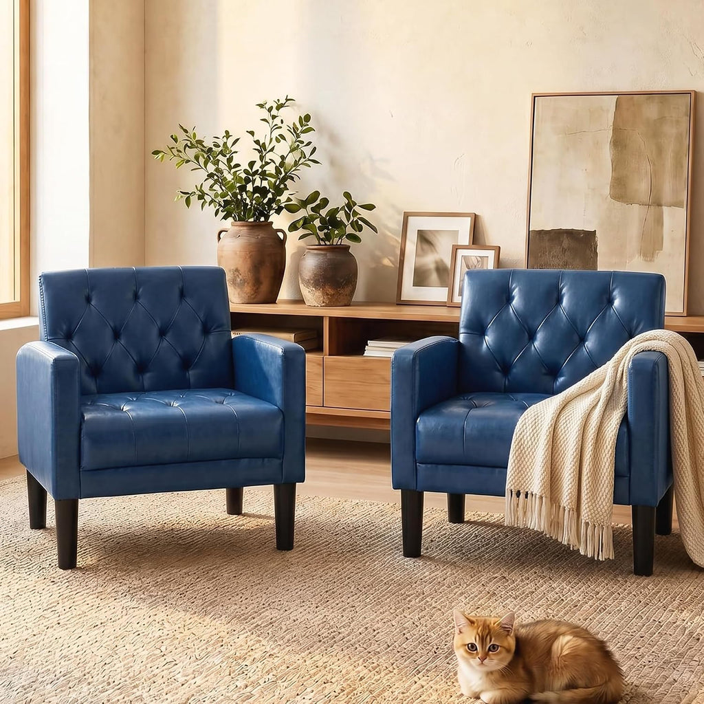 TYBOATLE Leather Accent Chairs Set of 2 w/Storage, Comfy Modern Living Room Chairs