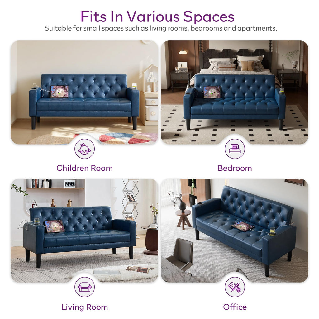 Blue 3-Piece Loveseat Sofa Set with 2 Chairs and USB, Living Room Furniture
