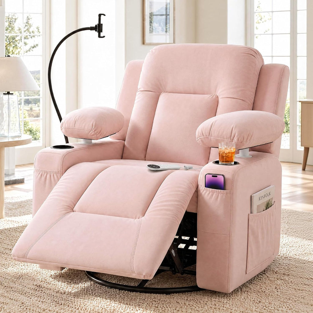 AODAILIHB  Power Swivel Recliner Chair w/ Motorized Adjustable Armrests,320° Swivel Gentle Rocking M1 M2 Memory Remote Control Nursing Glider w/ Storage Pockets Cup Phone Holder for Breastfeeding Living Room