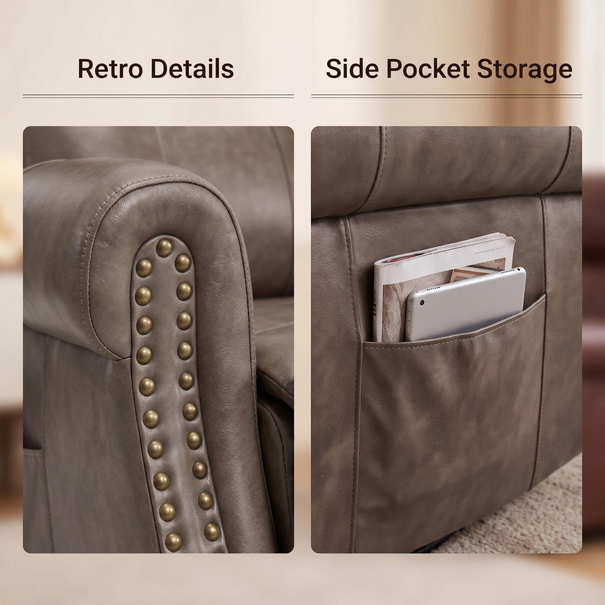HOPUBUY Vintage Genuine Leather Recliner Chair,Luxury Executive Office,Taupe Brown 360° Swivel Glider, 8‑Point Vibration Massage Lumbar Heat, 155° Push‑Back Recliner,Business Lounge for Home and Study
