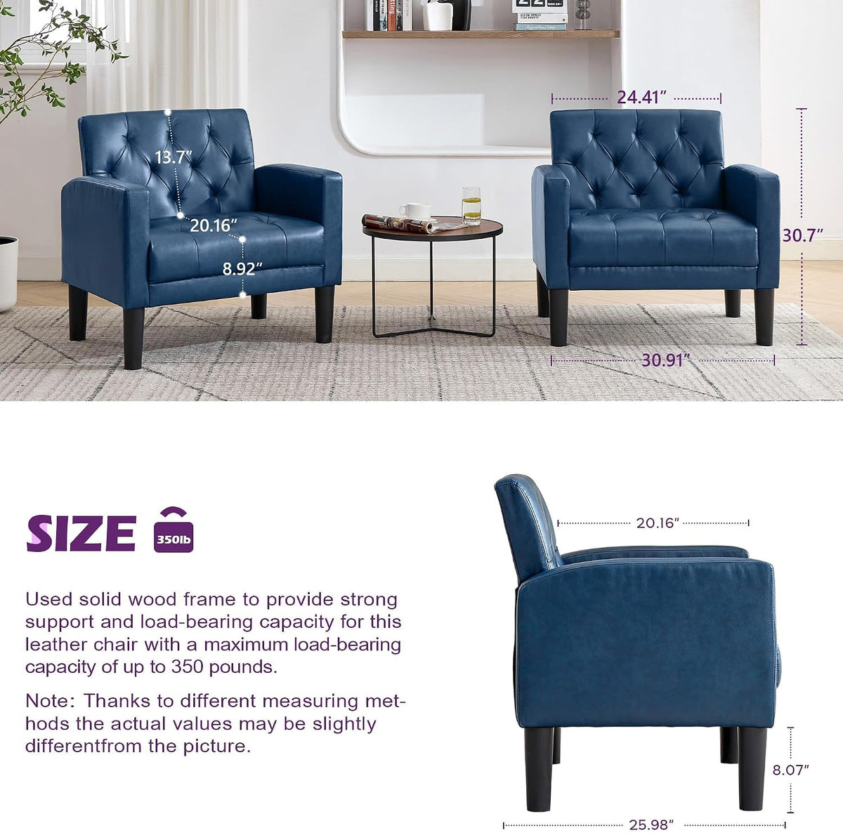 TYBOATLE Leather Accent Chairs Set of 2 w/Storage, Comfy Modern Living Room Chairs