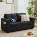 65'' Black Faux Leather Loveseat with USB, 2-Seater Living Room