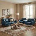 TYBOATLE 3 Piece Furniture Sets, Small Loveseat for Living Room, Blue Faux Leather Couch Mid Century Modern Tufted Mini Sofa Comfy Office 2 Seat Love Seat for Small Spaces Bedroom