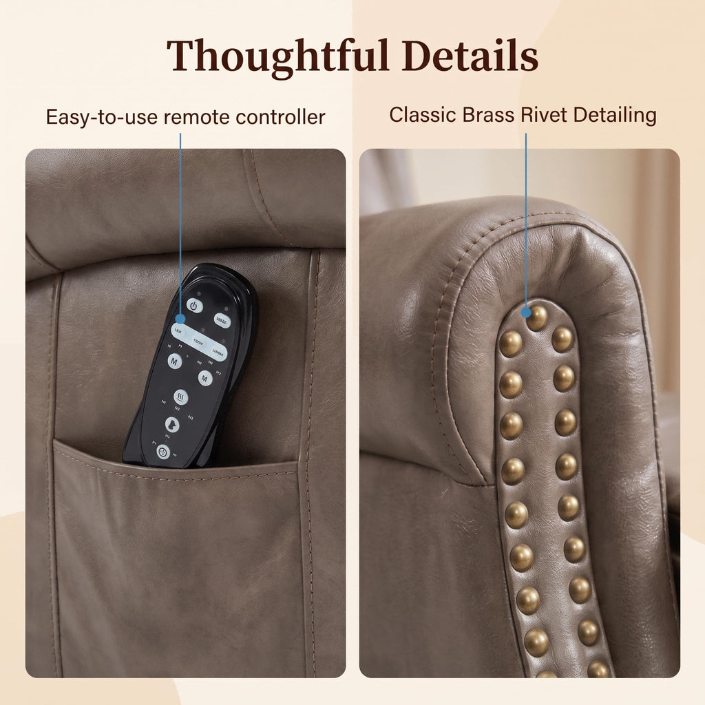 HOPUBUY Vintage Genuine Leather Recliner Chair,Luxury Executive Office,Taupe Brown 360° Swivel Glider, 8‑Point Vibration Massage Lumbar Heat, 155° Push‑Back Recliner,Business Lounge for Home and Study