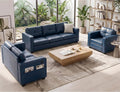 TYBOATLE Blue Faux Leather Sofa Couch Sectional Couches for Living Room, 4 Piece Living Room Set Furniture Comfy Modular Convertible Sofas with Ottoman, Home Office Sofa Set