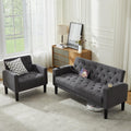 TYBOATLE 62" W Loveseat Sofa w/ 2 USB Charger Ports and 2 Cupholders, Mid-Century Modern Tufted Linen Fabric Small Love Seat Couches for Compact Living Room, Bedroom, Apartment, Dorm