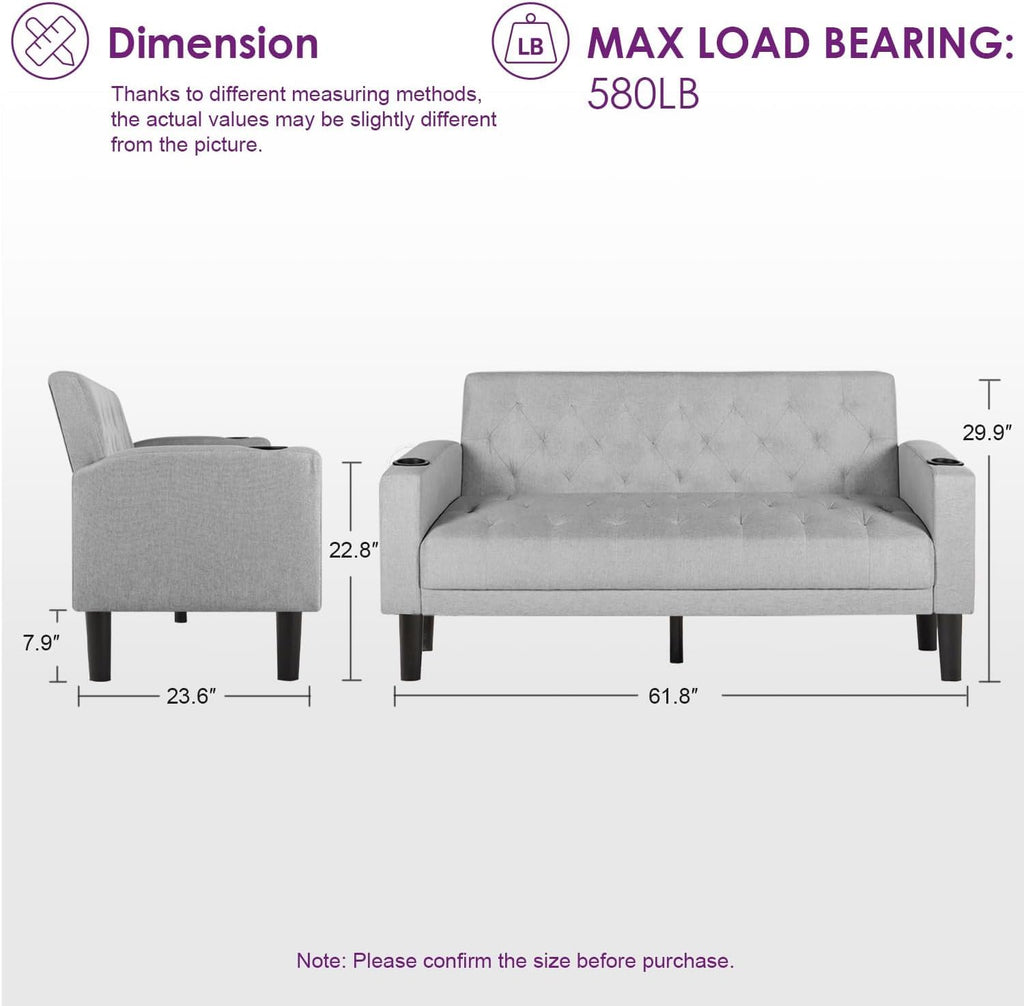 TYBOATLE 62‘‘ 3 Piece Sofa Sets with Loveseat and Chairs, Upholstered Small Couch Set for Living Room, Bedroom or Apartment, Compact Loveseat with Chairs for Small Spaces, Light Grey