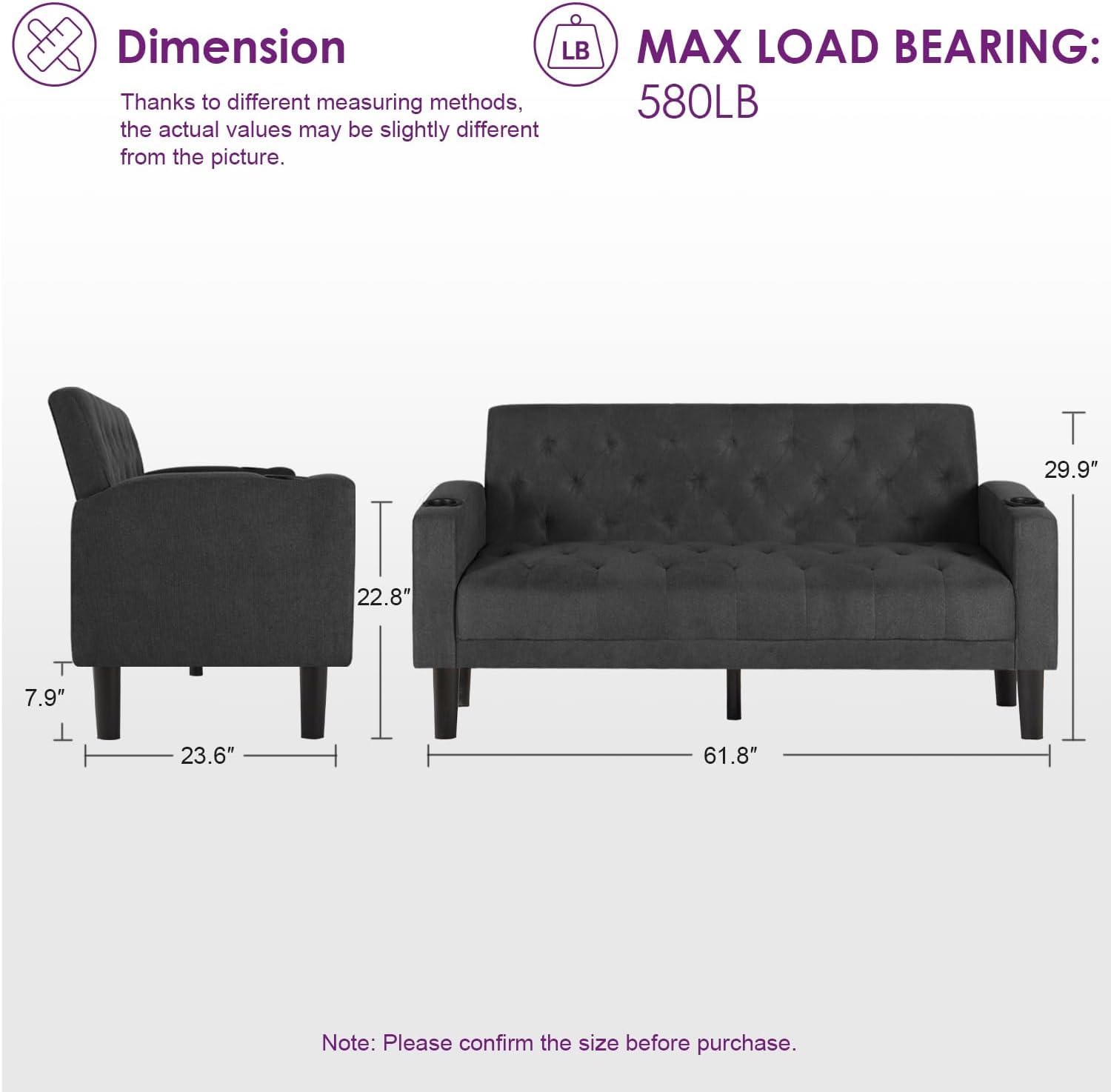TYBOATLE Mid-Century Modern Tufted Loveseat Sofa Set w/ 2 USB & 2 Cupholders, 3 Piece Living Room Furniture Sets, Small Love Seat Couches for Small Space Apartment Bedroom Office