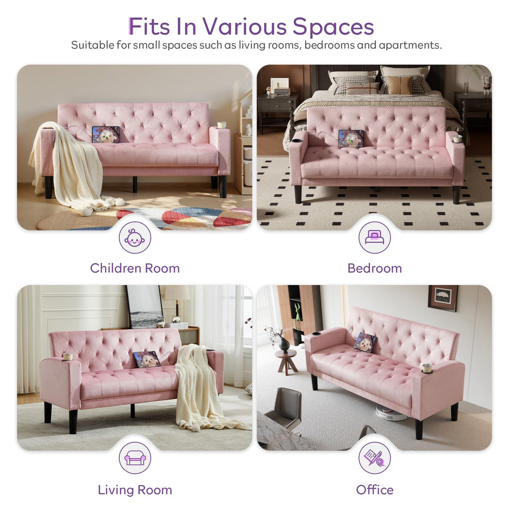 TYBOATLE 62‘‘ 3 Piece Sofa Sets with Loveseat and Chairs, Upholstered Small Couch Set for Living Room, Bedroom or Apartment, Compact Loveseat with Chairs for Small Spaces, Pink