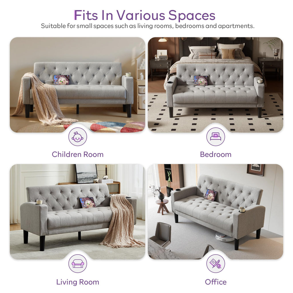 TYBOATLE 62‘‘ 3 Piece Sofa Sets with Loveseat and Chairs, Upholstered Small Couch Set for Living Room, Bedroom or Apartment, Compact Loveseat with Chairs for Small Spaces, Light Grey