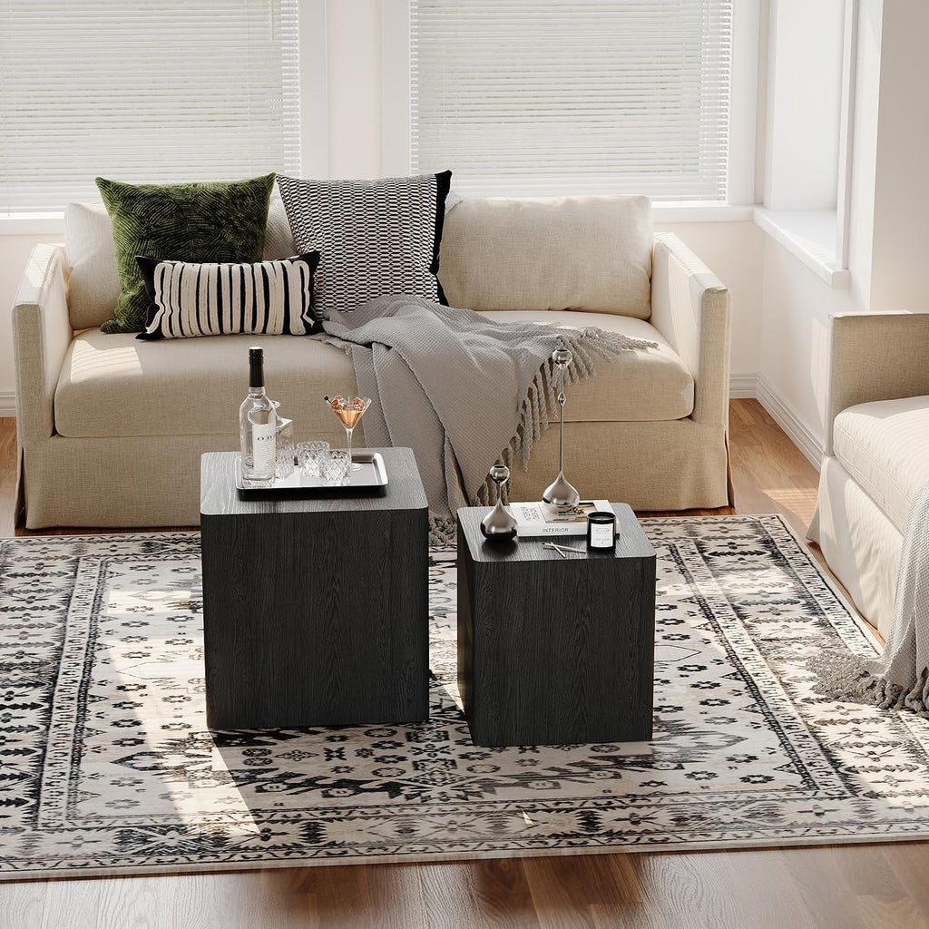 LAZZO Nesting Coffee Table Set of 2, Modern Wooden Coffee Table & End Table, Small Side Tables for Living Room, Bedroom & Apartment, Black