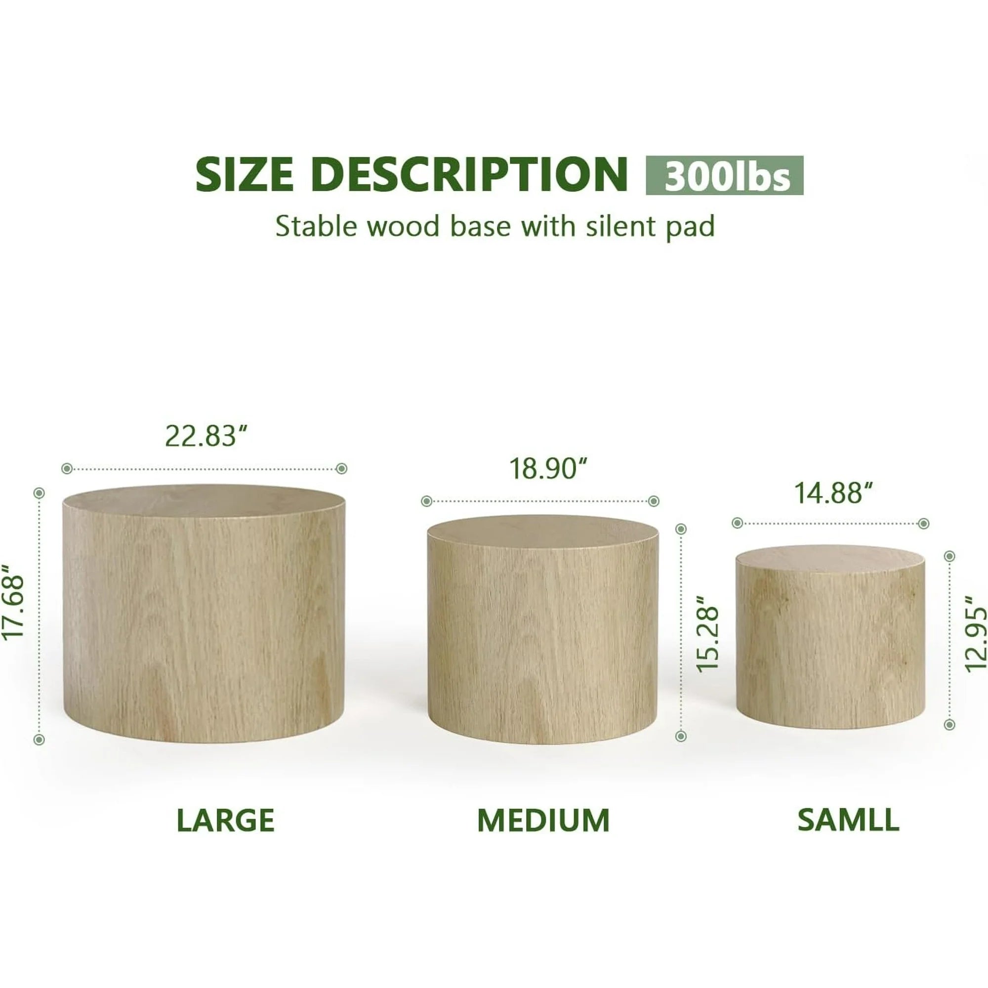 LAZZO Nesting Round Coffee Table Set of 3, Modern Wooden Accent Side Table, Space-Saving Table for Living Room Bedroom, Natural Wood Color