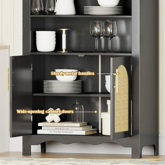LAZZO 63" Arched Pantry Cabinet, Storage Cupboard with Anti-Tipping Device, Black