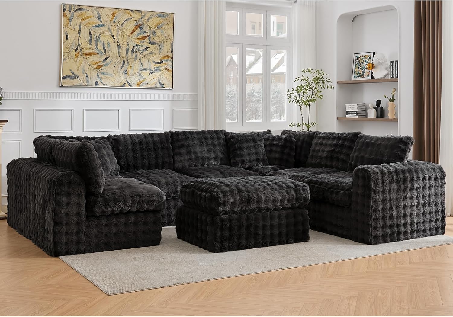 TYBOATLE 135’’ Boneless Slow-Rebound Memory Foam Couch, Cloud Sectional Couches for Living Room w/Upgraded Fabric, Deep Seat Comfy Fluffy U Shaped Modular Sectional Sofa w/Chaise
