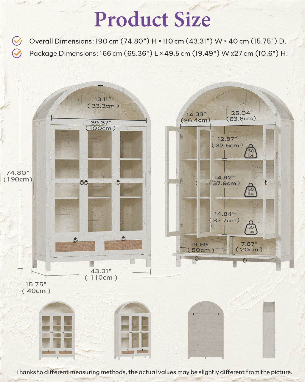 75'' White Arched Cabinet, Arch Storage Cabinet, Pantry with 3 Glass Doors | TYBOATLE, Pantry Cabinet, Farmhouse Style, Rattan Drawers, Anti-Tip Device, Kitchen, Bathroom, Dining Room, Cupboard Storage