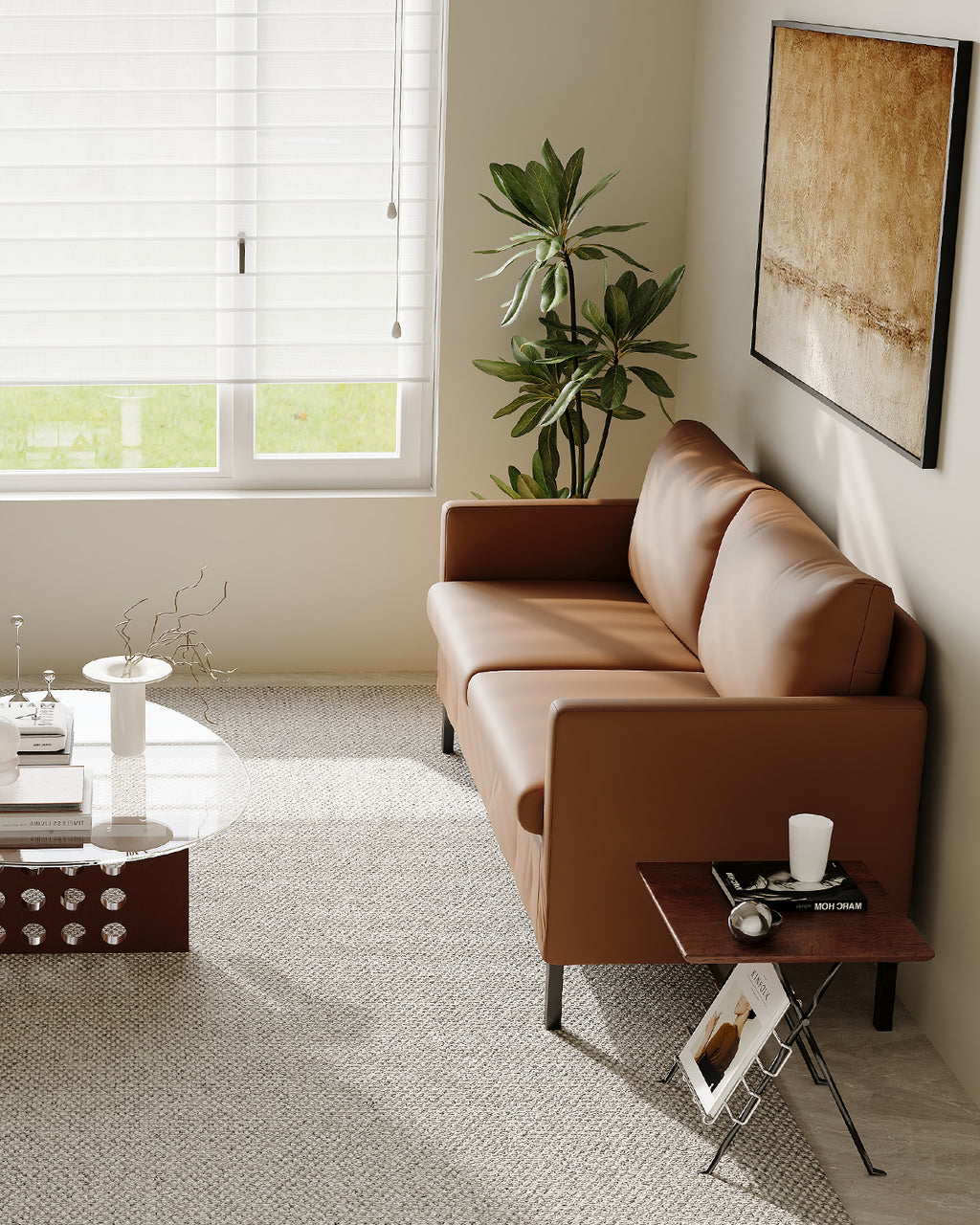 TYBOATLE Modern Faux Leather Small Couches for Small Spaces, Comfy Upholstered Brown Love Seat for Bedroom, 2 Seater Mini Couch for Dorm, Apartment, Office, Brown