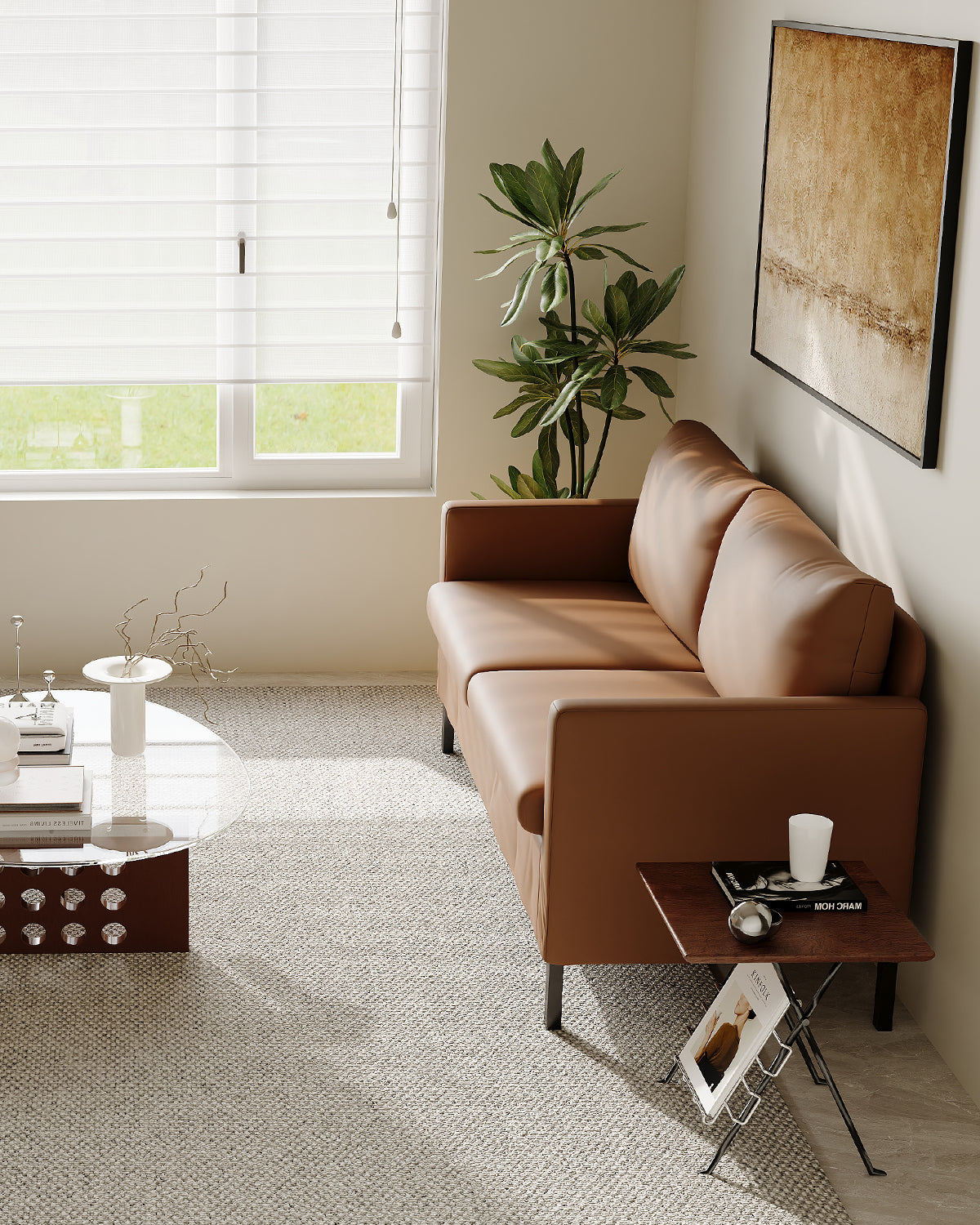 TYBOATLE Modern Faux Leather Small Couches for Small Spaces, Comfy Upholstered Brown Love Seat for Bedroom, 2 Seater Mini Couch for Dorm, Apartment, Office, Brown