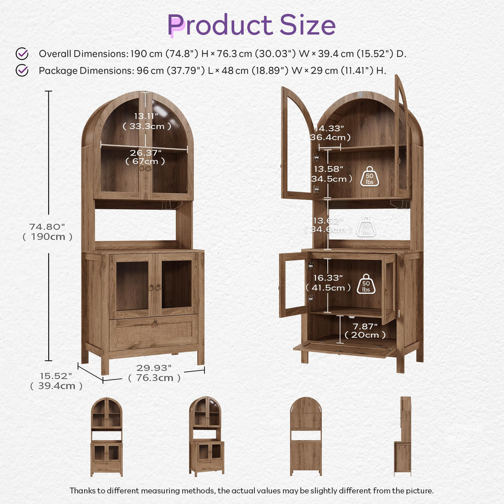 75'' Tall Arched Pantry Cabinet, China Cabinet for Kitchen and Dining Room | TYBOATLE, Accessible Storage Area, Innovative Drawer, Anti-Tipping Device, Versatile Cupboard, Kitchen Pantry, Dining Room