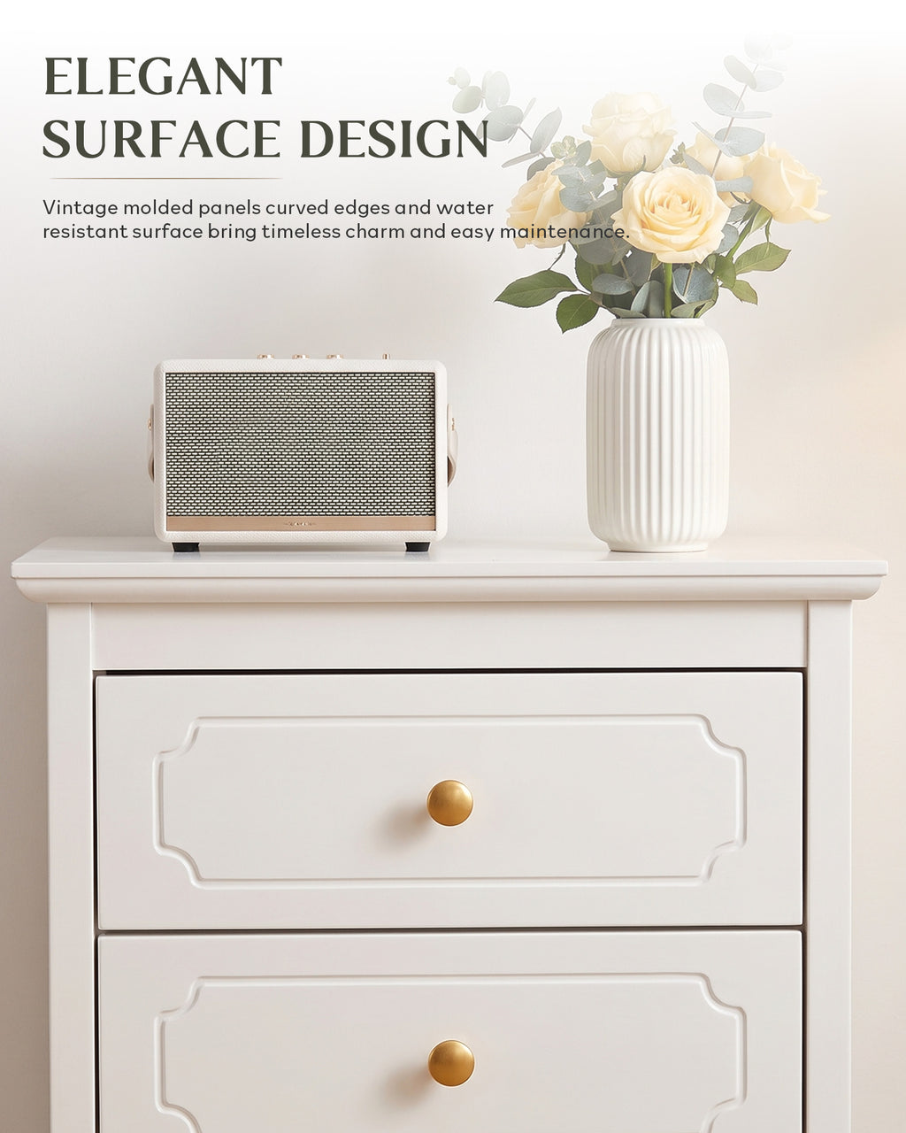 YIGOBUY 3 Drawer Nightstand, Modern Storage Night Stand White Narrow Bedside Table with Gold Knobs,Wood End Table