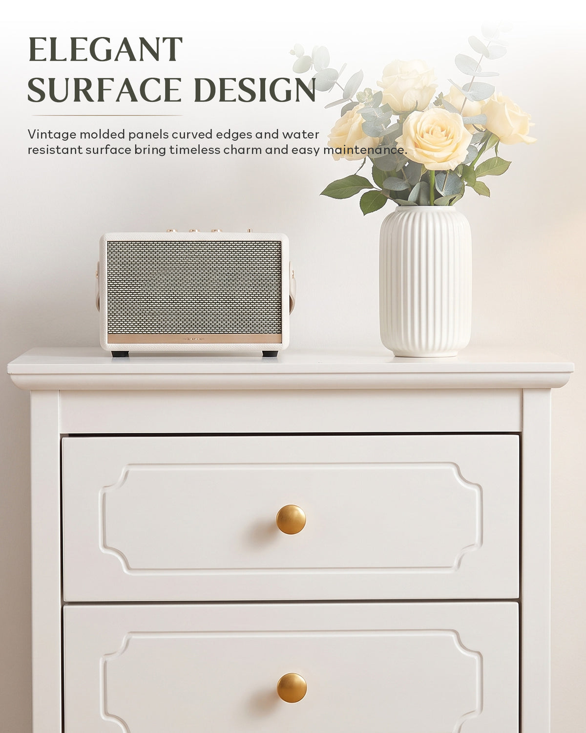 YIGOBUY 3 Drawer Nightstand, Modern Storage Night Stand White Narrow Bedside Table with Gold Knobs,Wood End Table