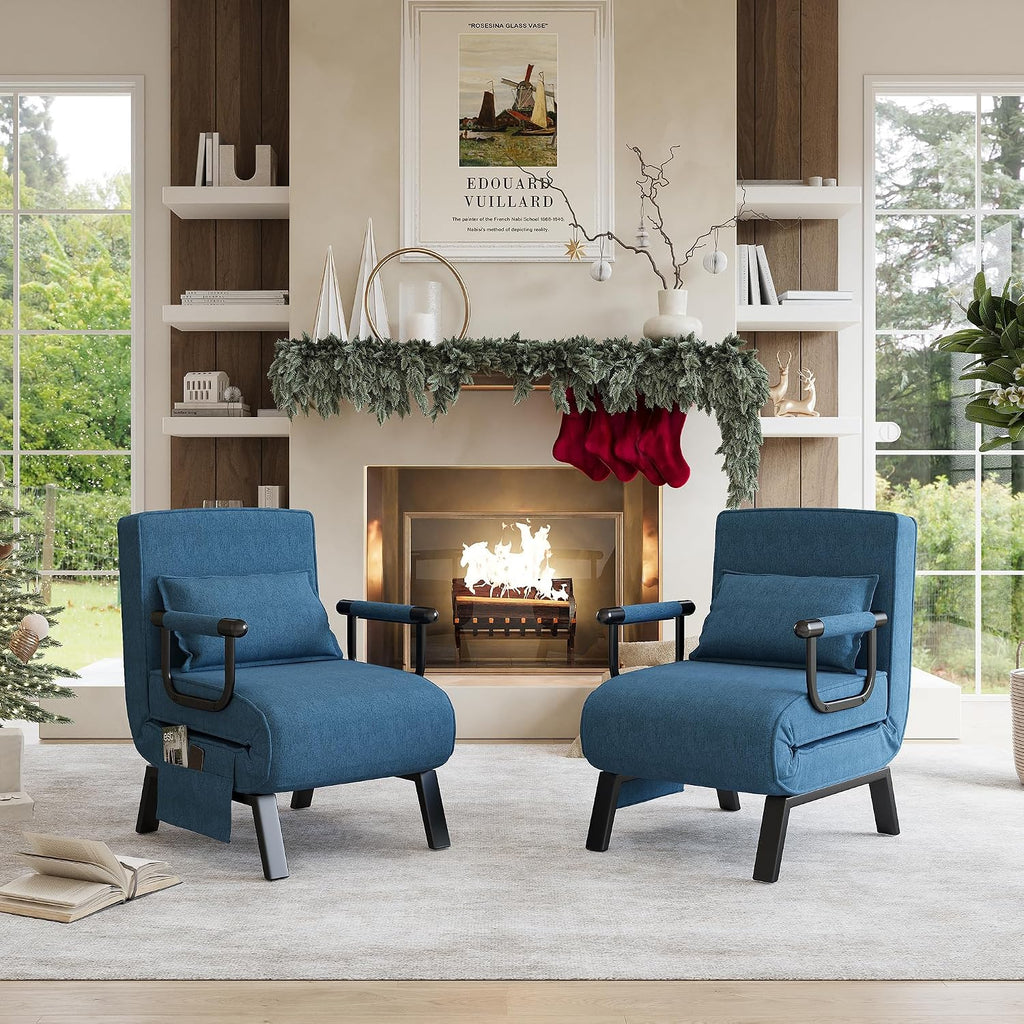 TYBOATLE Sleep Chair Bed, Folding Sleeper Chairs for Adults (Azure Blue) Comfy, Cozy, Convertible, 5 in 1, Adjustable Backrest, Side Pockets, Pillow, Small Spaces, Office, Dorm