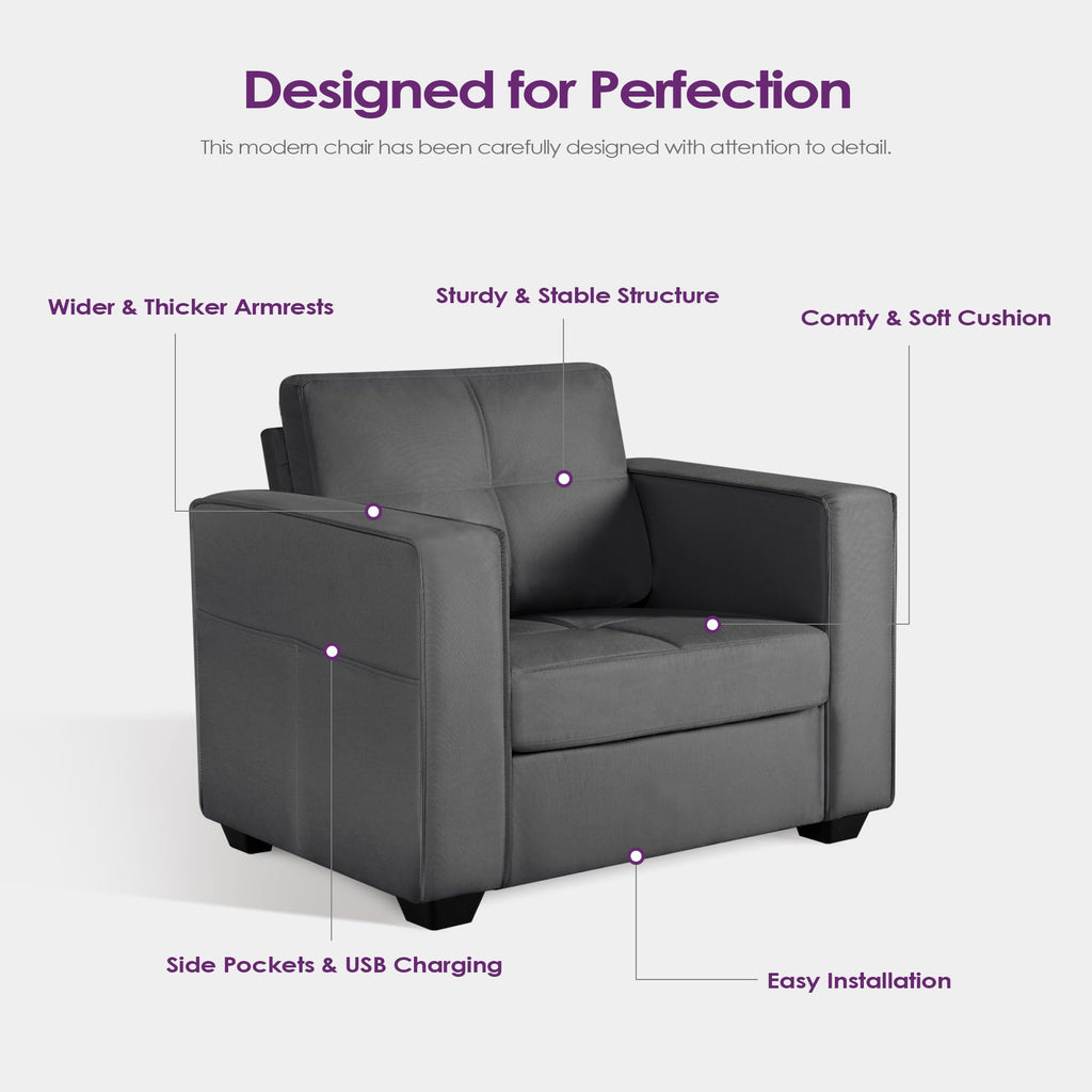 TYBOATLE Accent Chairs Set of 2, Modern Tufted Upholstered Living Room Chair, Comfy Arm Chair, Linen Fabric Reading Club Chairs for Living Room, Office