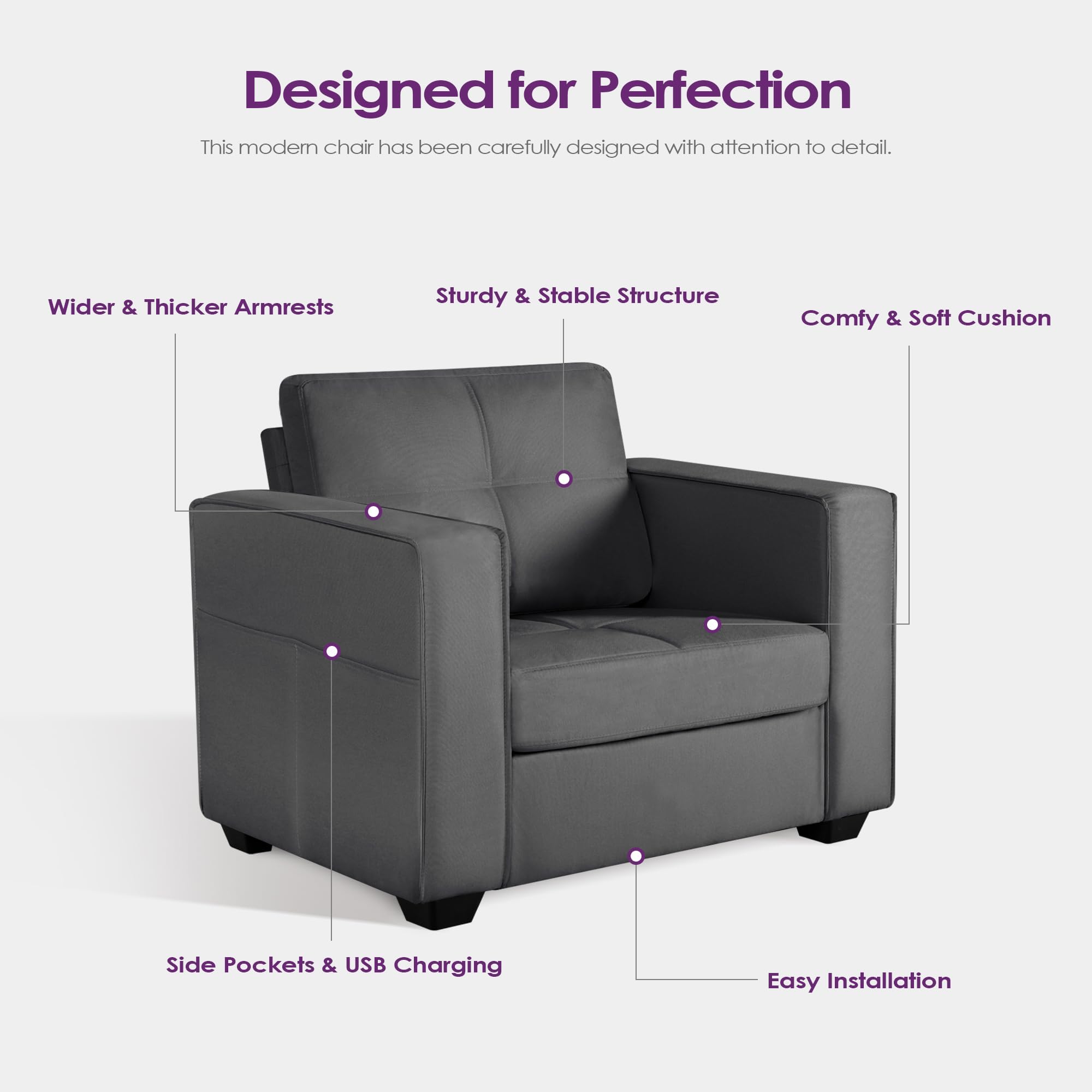 TYBOATLE Accent Chairs Set of 2, Modern Tufted Upholstered Living Room Chair, Comfy Arm Chair, Linen Fabric Reading Club Chairs for Living Room, Office