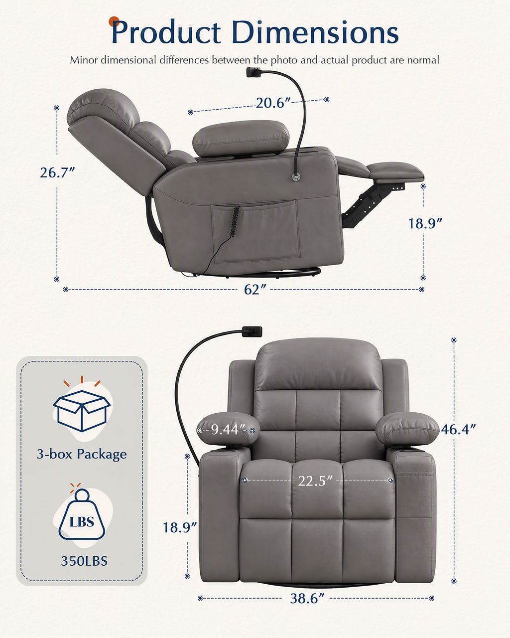 AODAILIHB  Power Swivel Rocker Recliner Chair Nursery w/ Motorized Adjustable Armrests Gentle Rocking M1 M2 Memory Remote Control Nursing Glider w/ Storage Pockets Cup Phone Holder for Breastfeeding Living Room