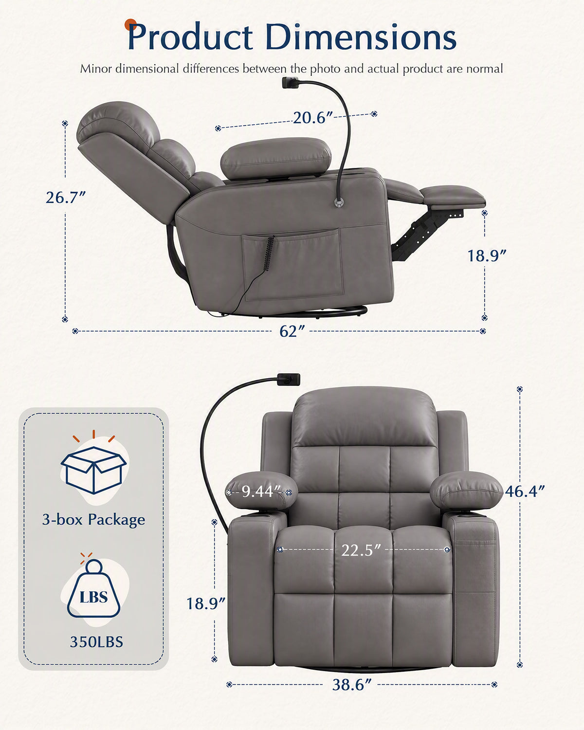 AODAILIHB  Power Swivel Rocker Recliner Chair Nursery w/ Motorized Adjustable Armrests Gentle Rocking M1 M2 Memory Remote Control Nursing Glider w/ Storage Pockets Cup Phone Holder for Breastfeeding Living Room