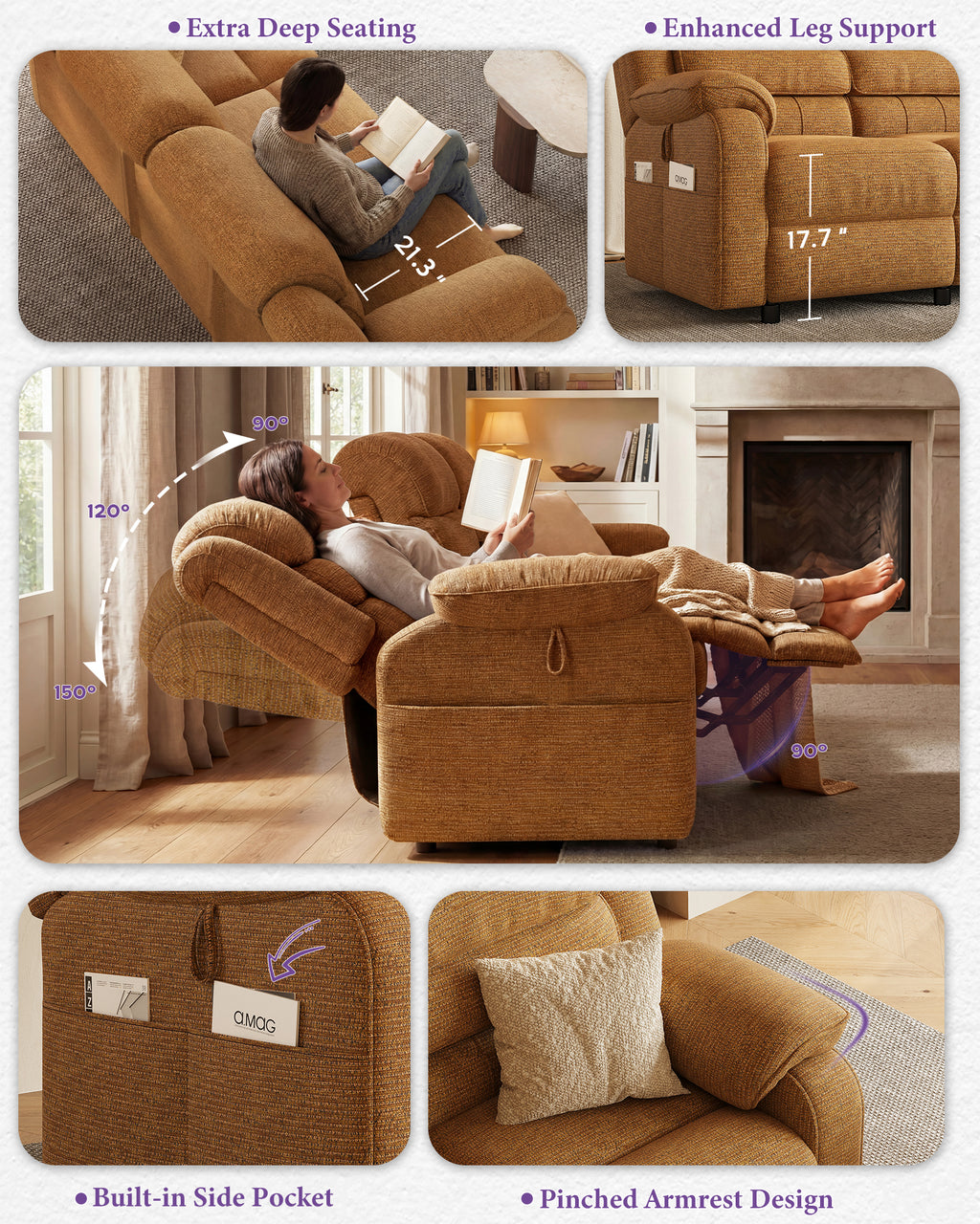 TYBOATLE Power Recliner Sofa, 3 Seater Electric Reclining Sofa with Dual Motors and Remote Control, Chenille Recliner Couch w/ Side Pockets for Living Room, RV, Game Room, Home Theater, 76.5" Wide (Brown)