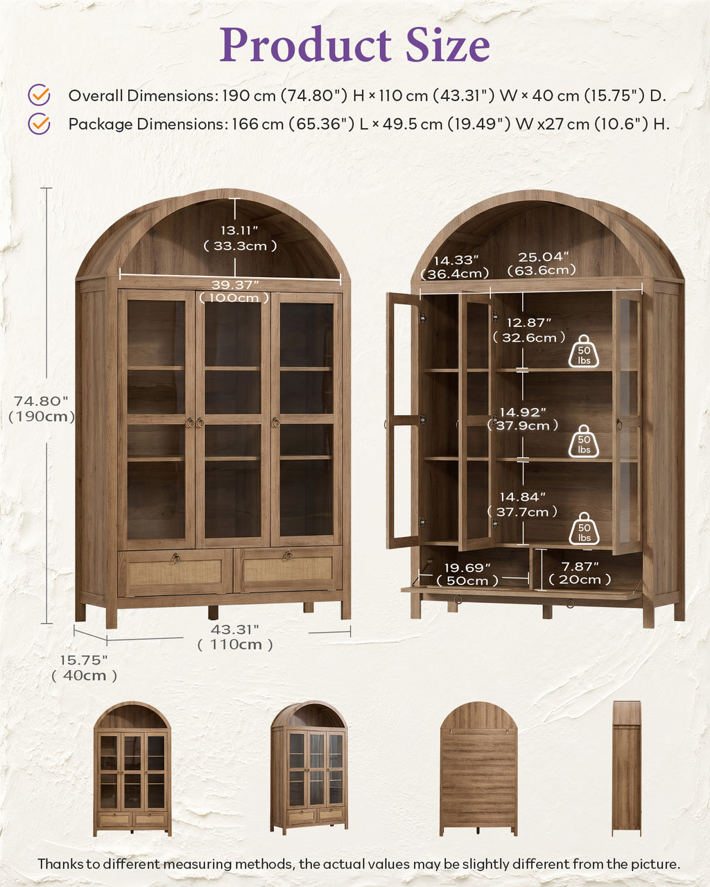 75'' Arched Cabinet, Arch Storage Cabinet w/Power Strip Kitchen, Natrual | TYBOATLE, Farmhouse Pantry Cabinet, Open Shelves, Soft-Close Doors, Anti-Tip Device, X-Frame Doors, Coffee Bar Storage