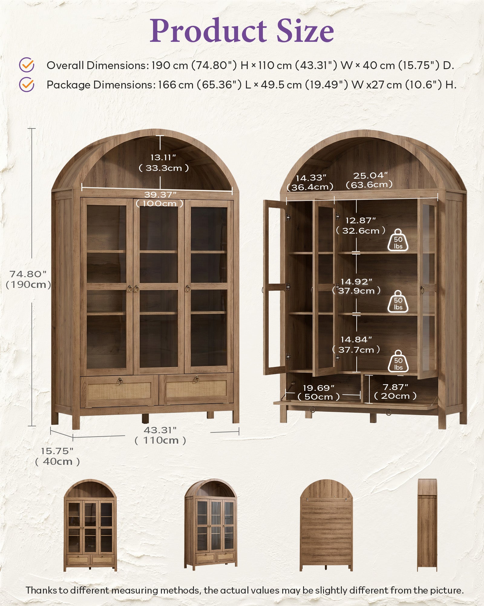 75'' Arched Cabinet, Arch Storage Cabinet w/Power Strip Kitchen, Natrual | TYBOATLE, Farmhouse Pantry Cabinet, Open Shelves, Soft-Close Doors, Anti-Tip Device, X-Frame Doors, Coffee Bar Storage