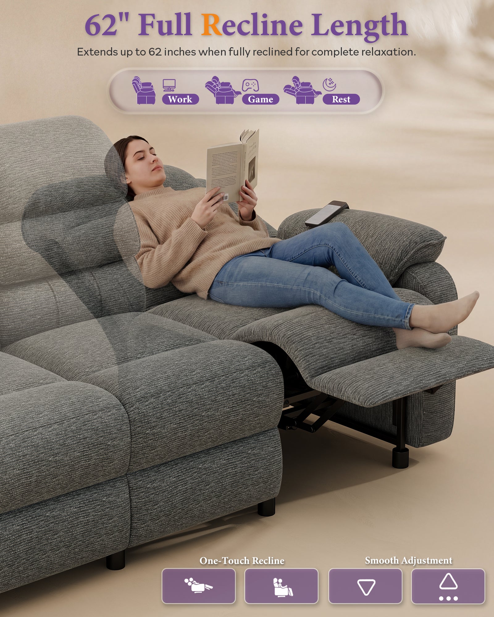 TYBOATLE Power Recliner Sofa, 3 Seater Electric Reclining Sofa with Dual Motors and Remote Control, Chenille Recliner Couch w/ Side Pockets for Living Room, RV, Game Room, Home Theater, 76.5" Wide (Grey)
