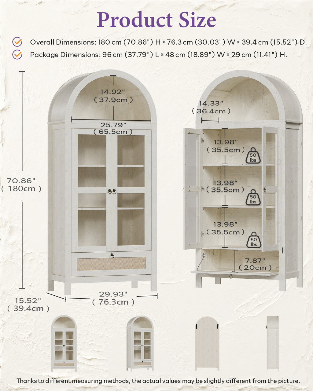 71'' Arched Pantry Cabinet, Arch Storage Cabinet w/Glass Door for Kitchen | Storage Cabinet with Innovative Drawer, Anti-Tip Device, Versatile Cupboard for Dining Room, Bathroom, Lobby, White