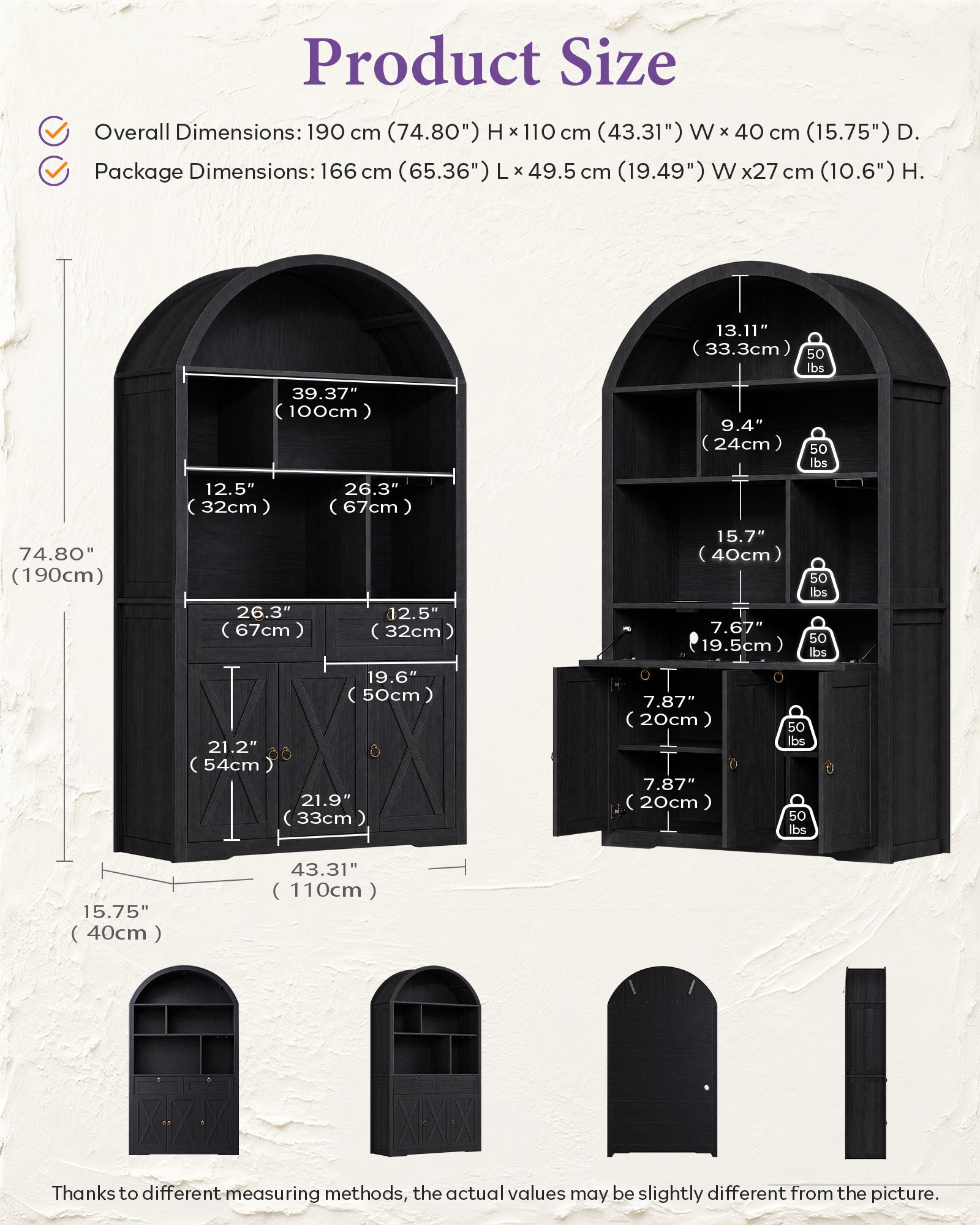 75'' Arched Cabinet, Arch Storage Cabinet with Power Strip Kitchen Dining | TYBOATLE, Farmhouse Pantry Cabinet, Open Shelves, Soft-Close Doors, Anti-Tip Device, X-Frame Doors, Coffee Bar Storage