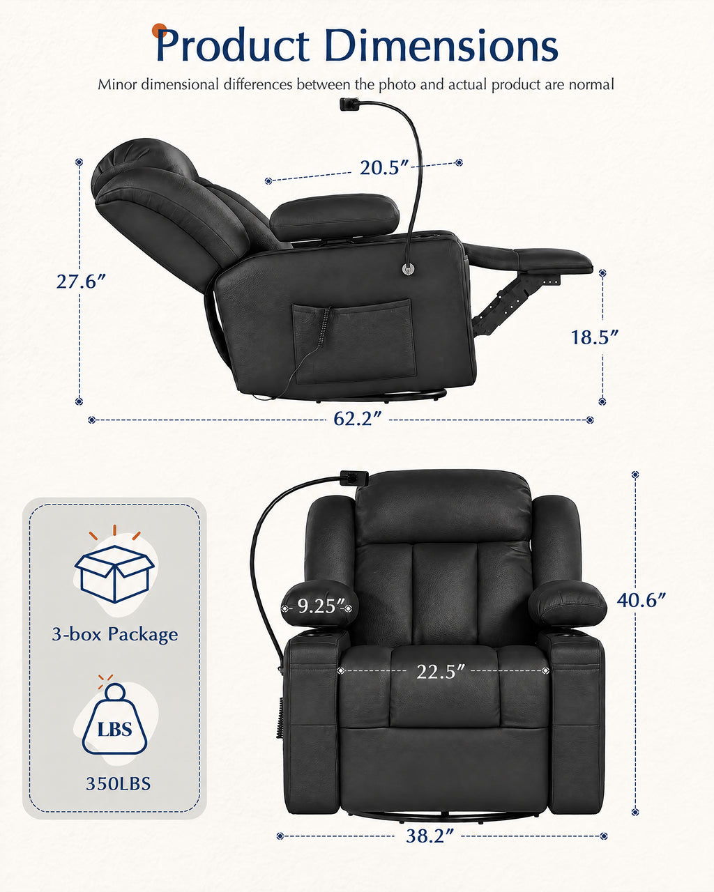 AODAILIHB Power Swivel Recliner Chair w/ Motorized Adjustable Armrests,320° Swivel Gentle Rocking M1 M2 Memory Remote Control Nursing Glider w/ Storage Pockets Cup Phone Holder for Breastfeeding Living Room