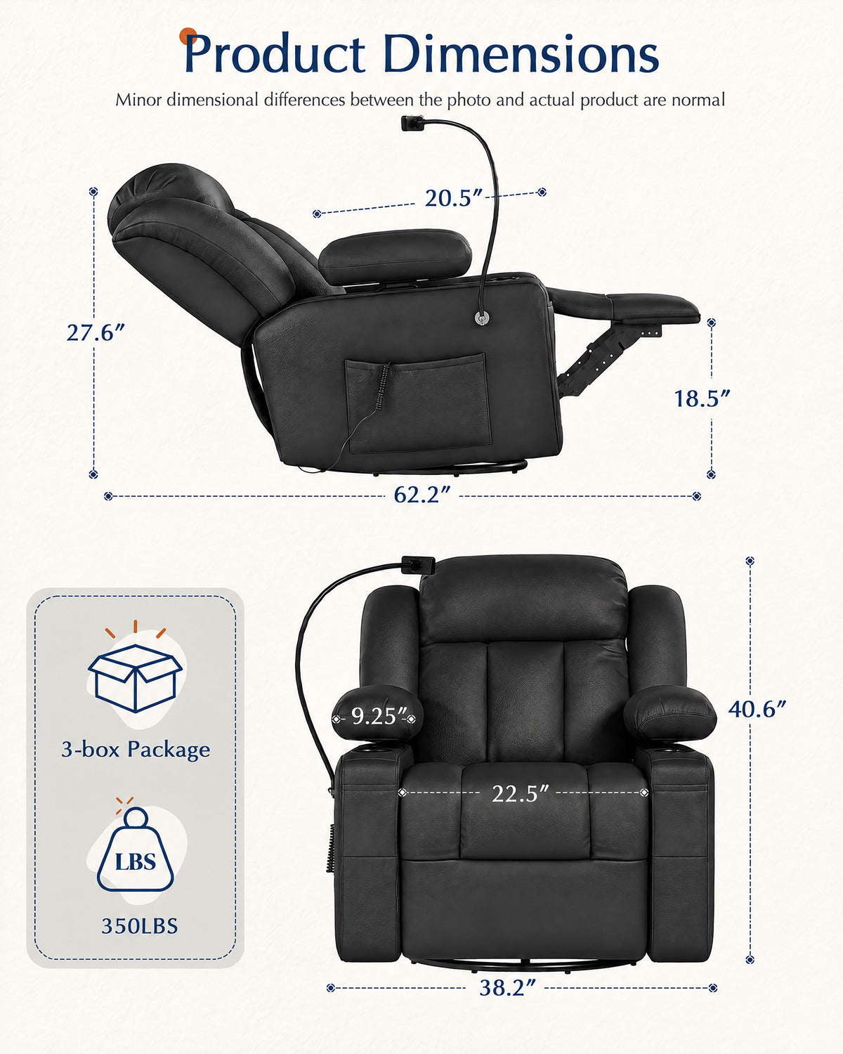 AODAILIHB Power Swivel Recliner Chair w/ Motorized Adjustable Armrests,320° Swivel Gentle Rocking M1 M2 Memory Remote Control Nursing Glider w/ Storage Pockets Cup Phone Holder for Breastfeeding Living Room