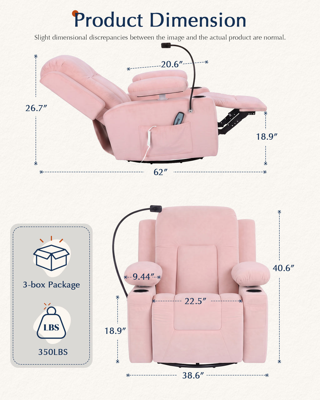 AODAILIHB  Power Swivel Recliner Chair w/ Motorized Adjustable Armrests,320° Swivel Gentle Rocking M1 M2 Memory Remote Control Nursing Glider w/ Storage Pockets Cup Phone Holder for Breastfeeding Living Room